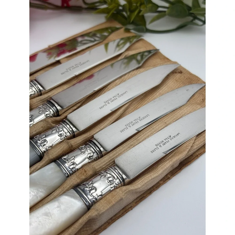 Sterling Silver Landers Frary & Clark Mother of Pearl‎ 925 Fruit Knives 6pc